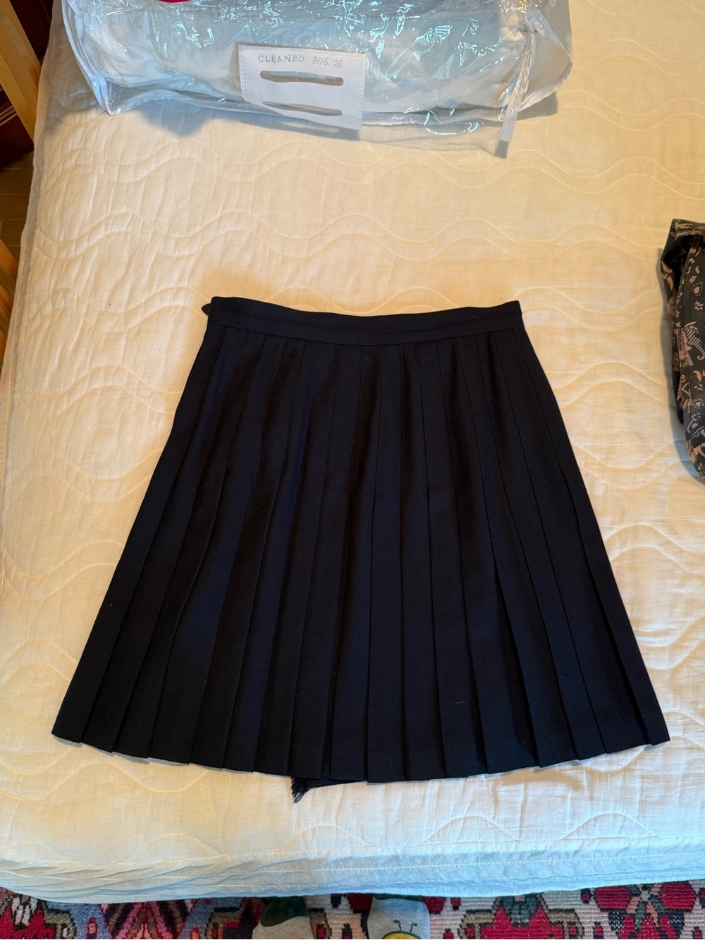 Vintage Bergdorf Goodman Navy Wool Kilt Pleated Wrap Skirt Suede Buckles Size 10